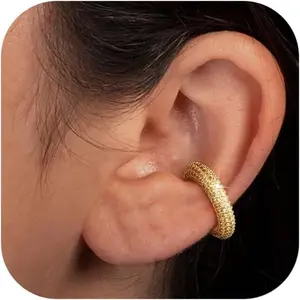 Ear Cuff Non-Piercing Earrings, Women's Chunky Earcuff Earrings No Hole Clip on Cartilage Earrings for Girls Hypoallergenic Jewelry Gift, Di medie dimensioni, Brass, Cubic Zirconia