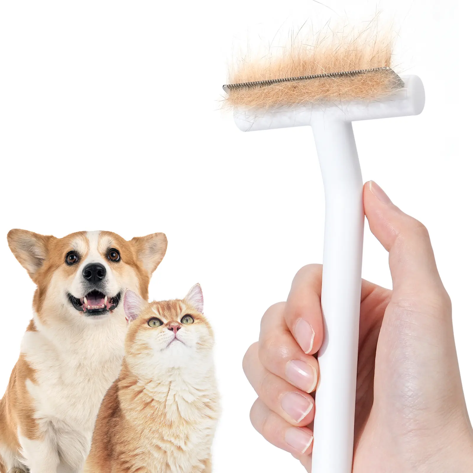 Aumuca Compact Stainless Steel De-Shedding Comb - Pain-Free Grooming Tool for Short-Haired Cats, Dematting Undercoat Brush with ABS Handle, Simple Design, Reduces Fatigue, 360 Days Money Back Guarantee