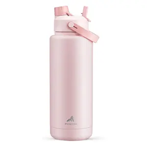 POWCAN 40oz Double Wall Stainless Steel Insulated Flask - 2-in-1 Straw & Spout Lid, 24H Cold Retention, Leak-Proof, BPA-Free Beverage Drink Bottle for Sports, Travel