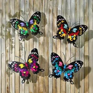 4-Piece Metal Butterfly Wall Decor Set, Colorful Hanging Art for Outdoor Fences, Garden Accessories, Patio, Bedroom, Gift for Family & Friends, Decoration Wallpiece