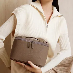 Large Capacity Cowhide Storage Bag Genuine Leather Multi-compartment Toiletry Makeup Bag Travel Women's Bag