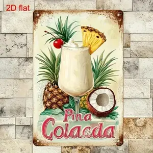 Vintage Tropical Cocktail Aluminum Wall Art Retro Bar Sign with Pineapple Coconut Durable Home Kitchen Decor for Living Room