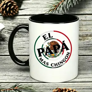 11Oz Premium Reusable Washable Beverage Mug, Funny Mexican "El Papa Mas Chingon" Father's Day Ceramic Drink Mug for Men, Graphic Kitchenware Drinkware Cup