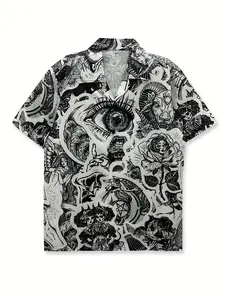 1PC Men's Summer Casual Shirt, Y2K Style Floral Pattern, Short Sleeve Fitted Top, Soft Chiffon Material, Ideal for Daily Wear & Beach Holidays