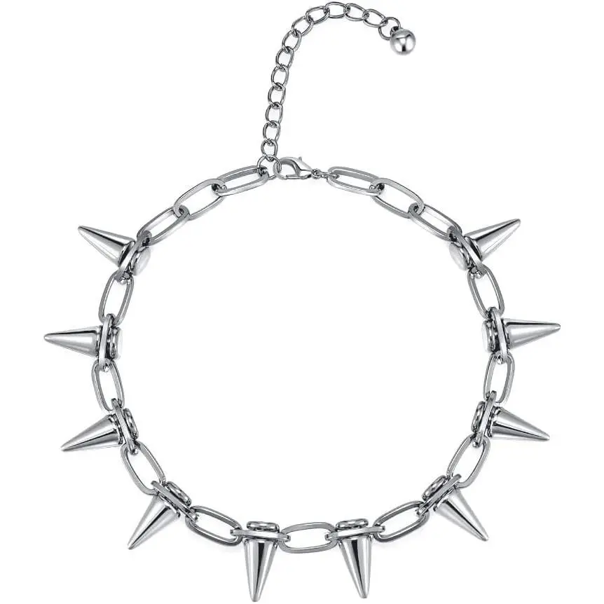 Spike Chokers for Women Girls Choker Goth Necklaces Mens Chain Choker Collar Punk Streetwear Handmade Adjustable Vintage Rivet Jewelry