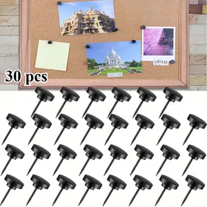 30 Pcs Set of Black Flat Head Wall Studs, Metal Circular Push Pins, Wall Studs for Pictures, Photos, Posters, Notices, Maps, Office Home Decoration
