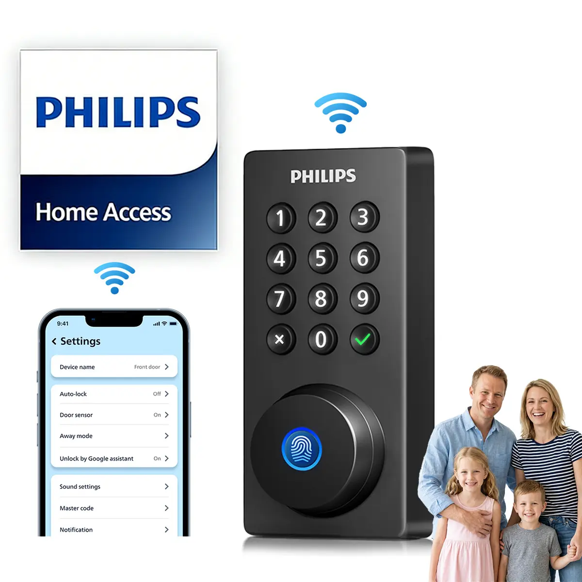 Philips Biometric Digital Electronic Keypad Dead Bolt Security Door Lock with Automatic Latch, 5-in-1 Keyless Entry, App-Assisted Control, Built-in Wifi, 6-Month Battery Life L3, Auto-Lock, IPX5 Weatherproof, Biometric Door Lock Fingerprint Smart Locks El