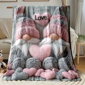 Gnome with Heart Throw Blanket, Soft Portable Lightweight Blanket for Sofa Bed Travel, Romantic Design All Season Cozy Gift