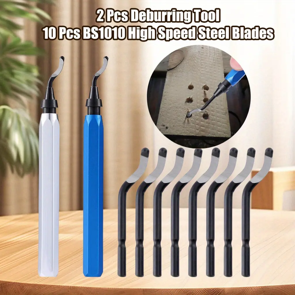 12Pcs Hand Tools Kits,Including 2 Pcs Deburring Tool +10 Pcs BS1010 High Speed Steel Blades for Metal Resin PVC Pipes Copper Plastic 3D Printed Edges,Plumbing 3D Printing Burr Removal Reamer Tool
