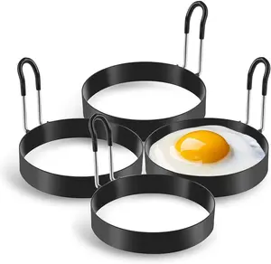 Stainless Steel Egg Ring, 2 counts per set Round Egg Ring for Frying with Silicone Handle, Egg Ring for Griddle Breakfast Cooking, Fried Burger Patty Ring Nonstick Mold,, Utensils, Kitchen