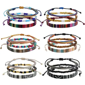 Beach Bracelet Set for Men and Women, Surfer Men Bracelet, Braided Boho Summer Bracelets Adjustable Men's Bracelet  Women Bracelet String Rope Ankle Bracelets Birthday