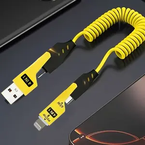Four-In-One Retractable USB-C Data Cable, Anti-Tangle Charging Cord for iPhone/android/tablet, Ideal for Travel and Car Use