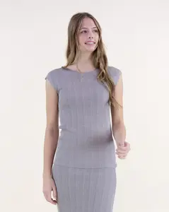 Women's Relaxed & Tailored Minimalist Sandy Thin Ribbed Cap Sleeve Round Neck Lightweight Stretch Knit Top Casual Knitwear Chic Formal Overall Style Warmth Soft