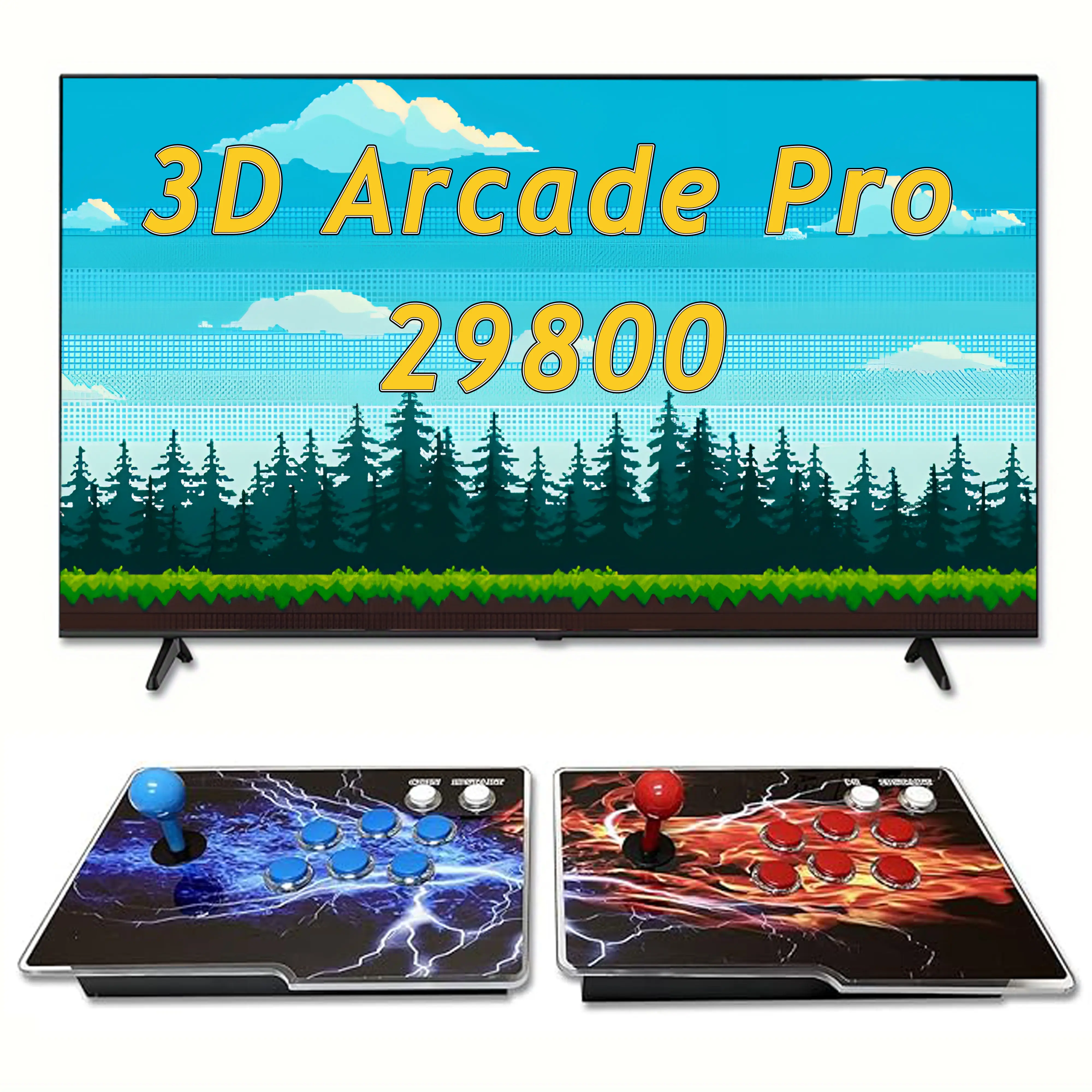 Arcade Game Console with Dual Hosts for TV Projector and PC Supports 3D Games for 1 to 4 Players Includes Favorites Search Save Hide and Pause Functions Adapter Cable Multi-Player Retro box double, Ethernet, 3.5Mm Audio