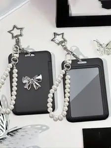 Black Card Holder With Star Pendant, Bag Ornament, Keychain, Accessories, Can Hold Id Card, Bus Card, Subway Card, Photo, Residential Card, Access Card Protective Cover, Can Be Used Daily, Decorated, Or Given As A Gift To Friends, Family