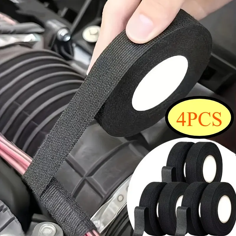 High Temperature Resistant Wire Harness Tape Heat Resistant Tape Self-Adhesive Fabric Tape Adhesive Cloth Tape for Electrical Car Engine Wiring Protection, Noise Damping Cable Fixing