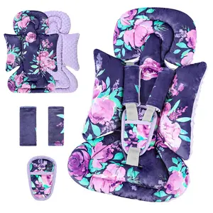 Car Seat Head Support Baby - Infant Car Seat Insert for Newborn Girls Boys - Soft Carseat Head Support for Infant - Newborn Carseat Insert for Car Seats, Strollers, Swings (Purple Floral)