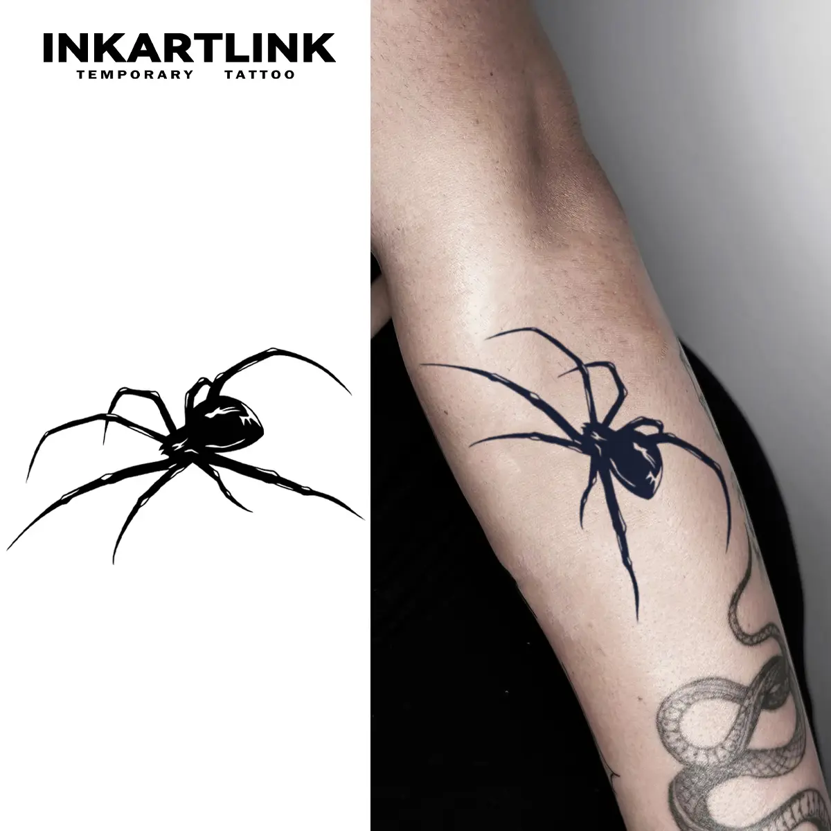 INKARTLINK Tattoo Tech Fake Tattoos - 2 Sheets Spider Series Semi-Permanent Adult Art, Waterproof, Realistic Look, No Adhesive, No Reflection, Lasts 1-2 Weeks, For Men & Women, Ideal for Swimming, Party, Fake Tattoo