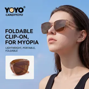 Original design trendy eyewear set featuring sunglasses that can be combined with glasses for near vision, UV protection, foldable and portable storage bag, perfect for driving and outdoor activities.