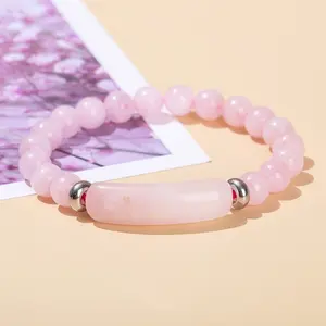 New Fashion Natural Stone Crystal  Rose Quartz Amethyst Gemstone Beaded Beads Bracelet for Women Girls Jewelry Gifts