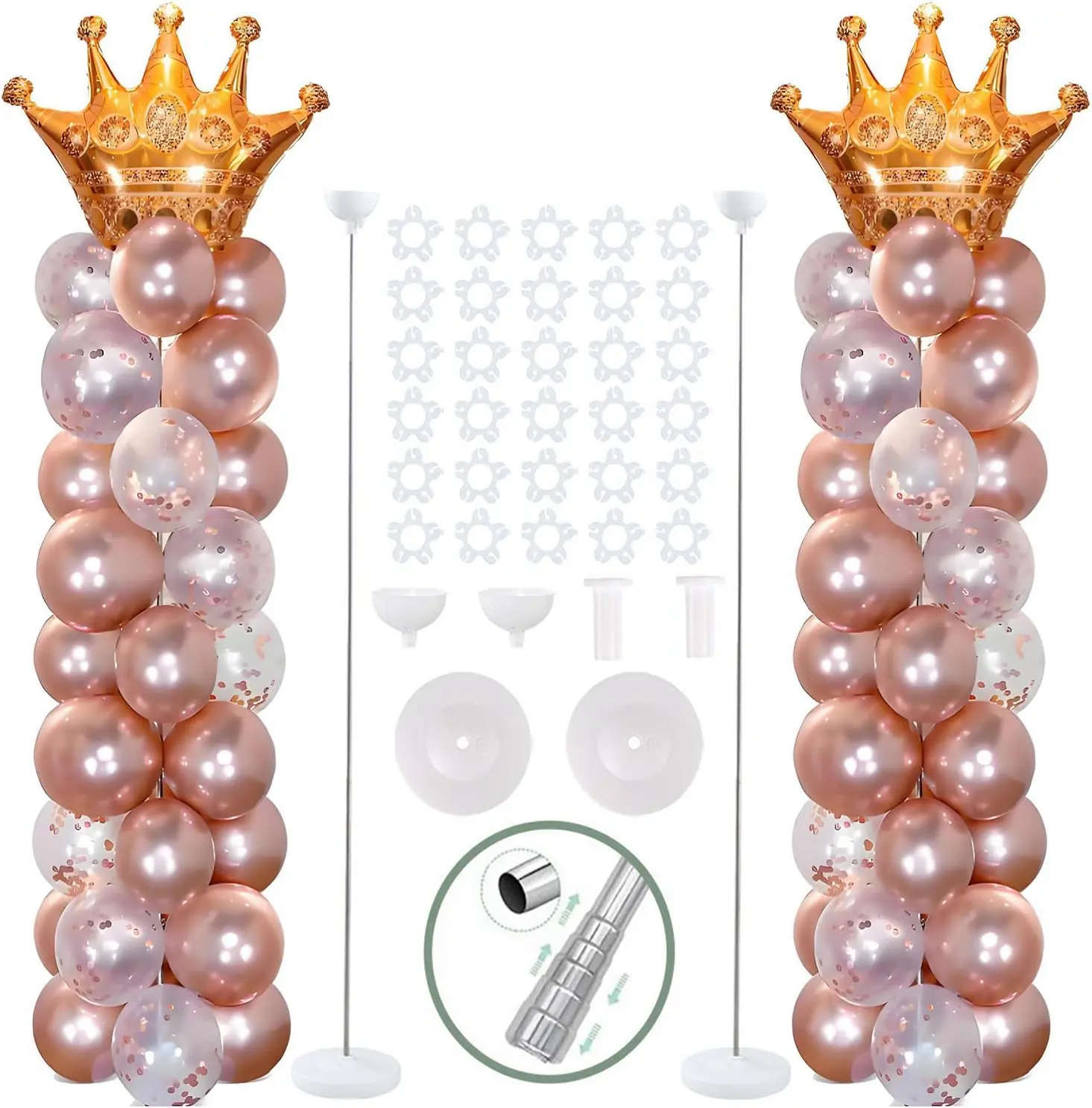 2-Pack Adjustable 7ft Balloon Column Stands - Reusable Metal Telescopic Balloons Arch Kits for Birthday, Wedding, Graduation Party Decorations Summervibes