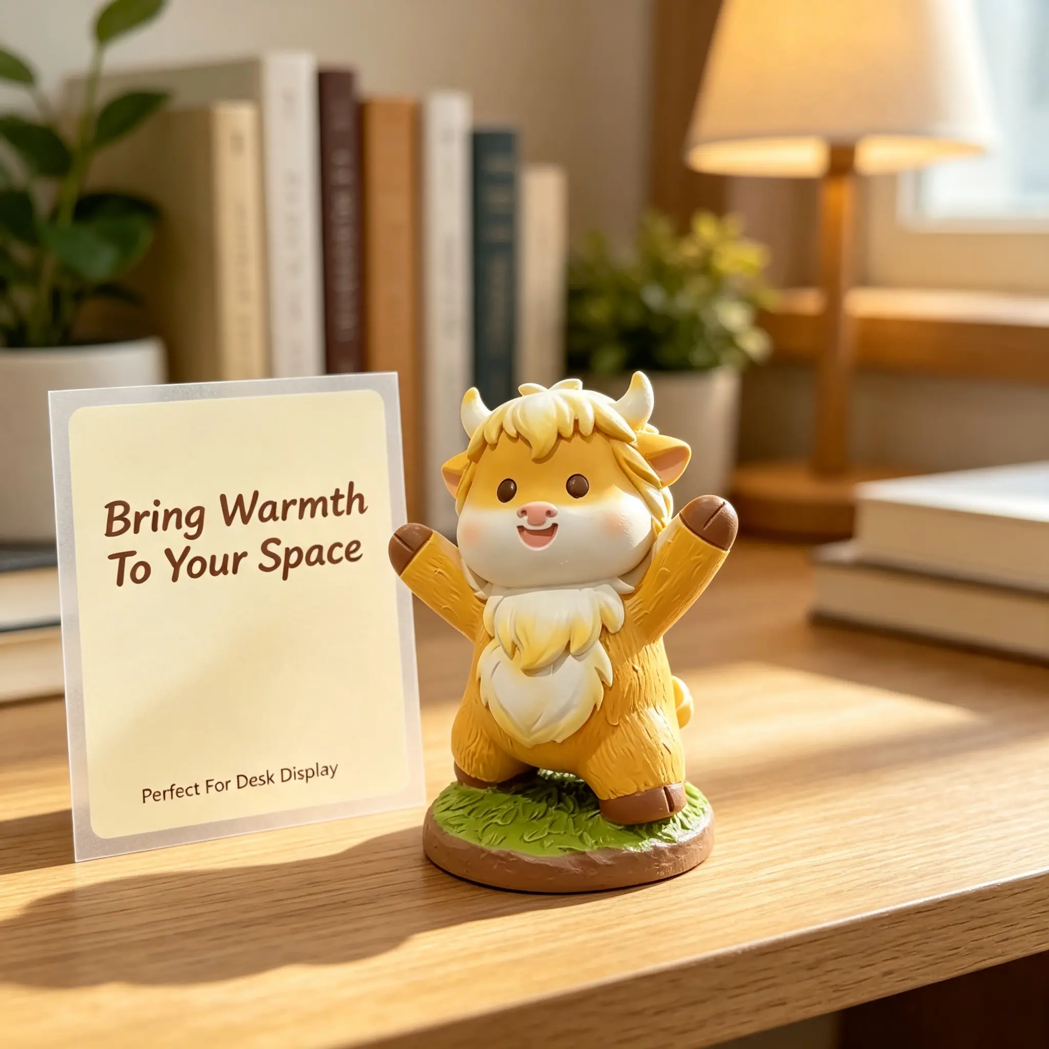 Cute Highland Cow Resin Figurine, Kawaii Calf Desk Decor, Mini Animal Ornament for Home Office Shelf, Aesthetic Collectible Gift