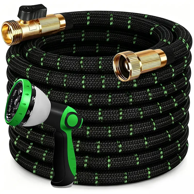 100ft/75ft/50ft/25ft/15ft Garden Hose With 10-Function High-Pressure Spray Nozzle,Lightweight,Non-Expandable Water Hose For Yard,Lawn,Car Wash & Outdoor Use,Water Hose