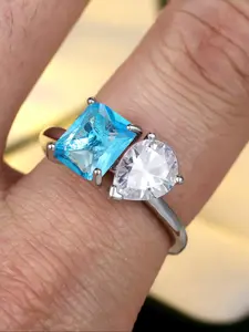 Teardrop & Rectangular Square Shaped Artificial Gemstone Decorated Ring, Elegant Engagement Ring for Women, Fashion Jewelry Accessories for Daily Wear