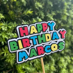 Mario Bros Cake Topper - Super Mario Birthday Cake Topper - 3D Custom Cardstock Toppers for Birthdays & Parties - Mario Theme - Personalized Options