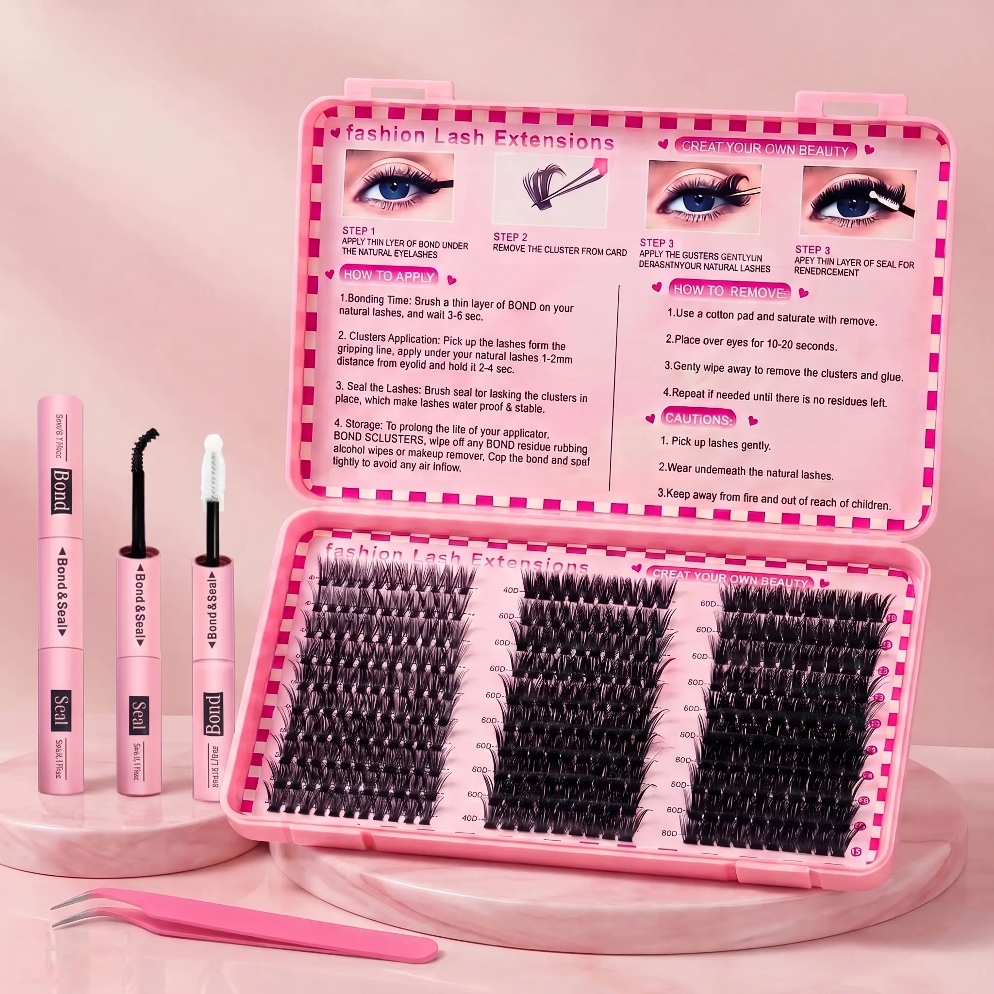 Individual Lashes Kit - Makeup Fake Eyelash Extension Set, 300/800 Pcs Feathered Sectionals with Distinct Strands, Mixed Density 30D/40D/50D/60D/80D D-Curl 8-18mm (16-18mm Included), Adhesive, Sealer & Tools, Reusable Lightweight Natural Kit for Beginners