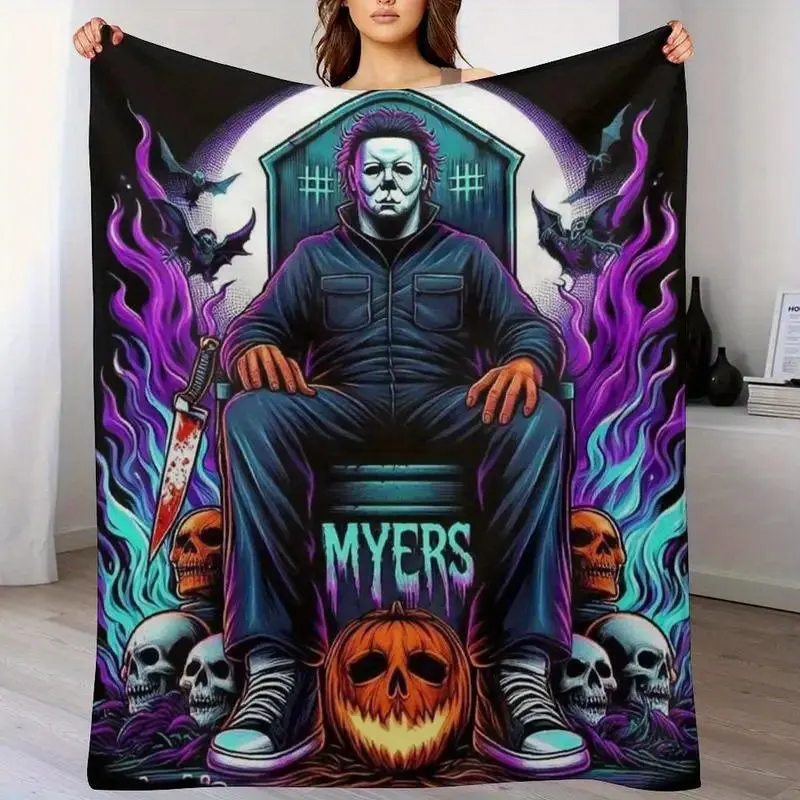 Horror Movie Halloween Blanket - Soft Flannel Throw with Michael Myers Design, Purple & Black Halloween Theme, All-Season Couch, Bed, Camping, Office Decor - Perfect for Horror Fans & Halloween Parties, Halloween Decorations, heated blanket mt1002-36,summ