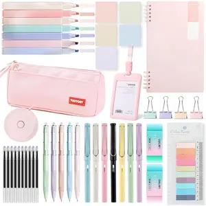 45 count Morandi Color School Supplies Set with Notebook, Gel Ink Rollerball Pens, Pencil Cas, ID Badge Holder, fluorescent pens,Pencil, Erasers, Clip, tape measure, pen core