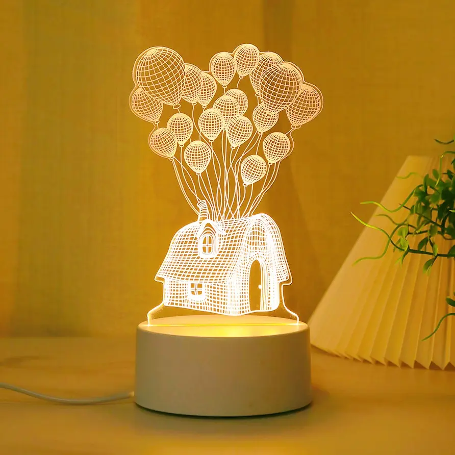 1pc 3D Creative Dreamy Balloon House LED Night Light, USB Powered Warm Glow, Christmas Decoration, Home Bedroom Bedside Lamp