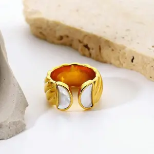 White Shell Open Thread Wide Face Ring
