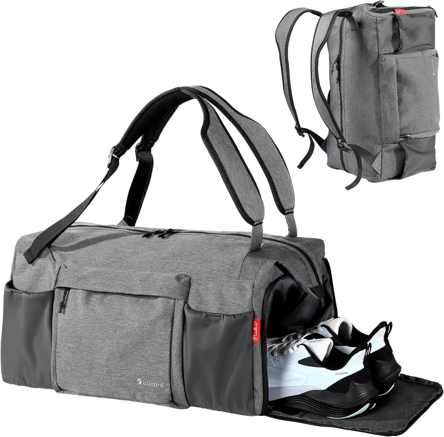 Kookoomia Gym Bag with Shoes Compartment and Wet Pocket Convertible Duffle Bag and Gym Backpack Waterproof Sports Bag with 2 Bottle Holders Multipurpose Weekender Overnight Backpack for Men