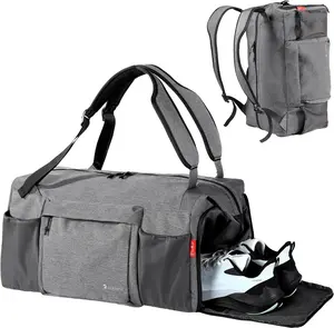 Kookoomia Gym Bag with Shoes Compartment and Wet Pocket Convertible Duffle Bag and Gym Backpack Waterproof Sports Bag with 2 Bottle Holders Multipurpose Weekender Overnight Backpack for Men