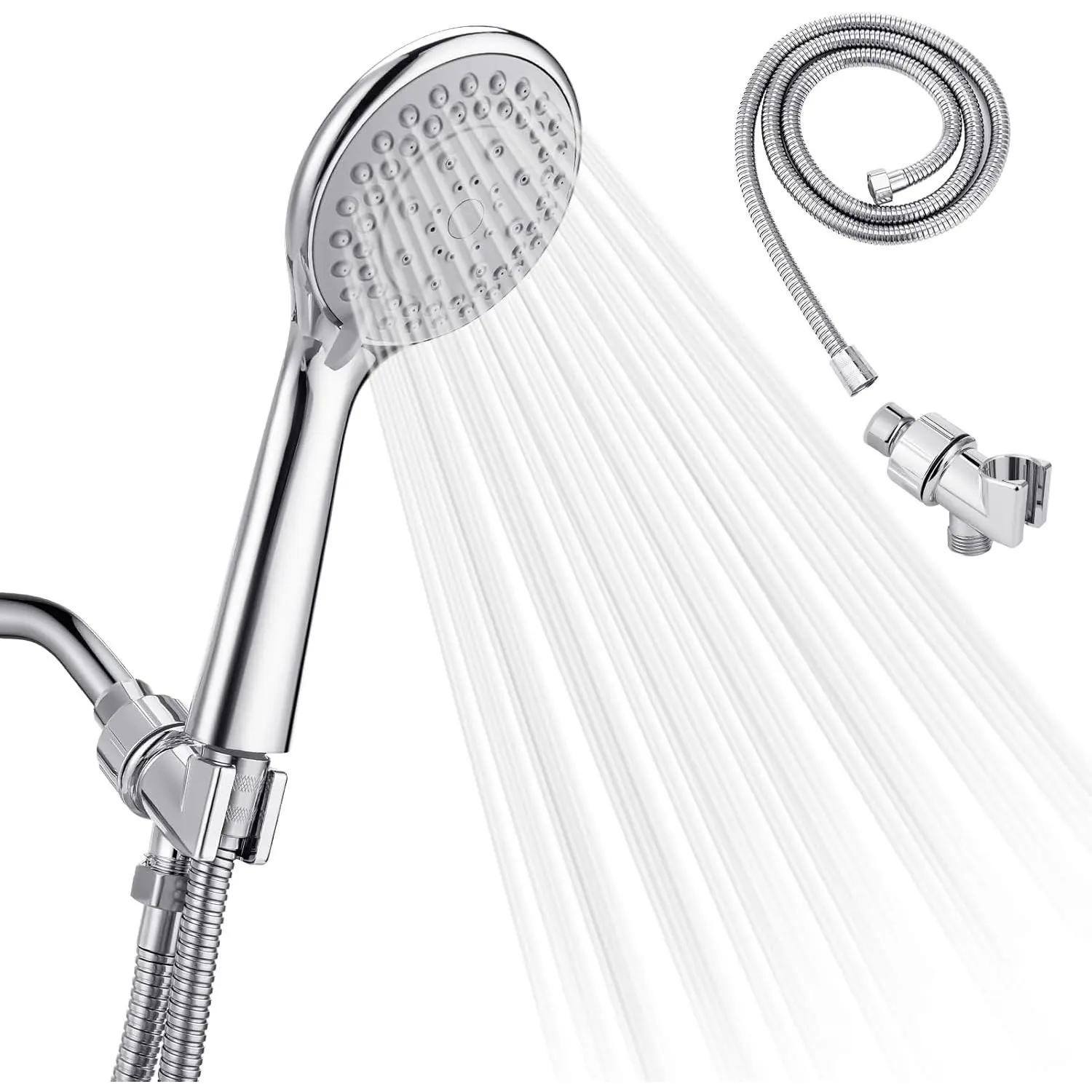 5-Function Detachable Handheld Shower Head - High Pressure with 4.7ft Stainless Steel Hose & Holder Home Bathroom