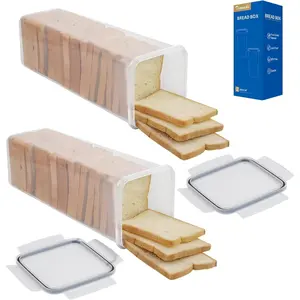2 Pack Bread Box, Plastic Bread Container, Airtight Lid Bread Storage for Kitchen Counter, Tall Bread Keeper Saver, Sandwich Bread Holder, 5.6 Qt / 5.3L Each