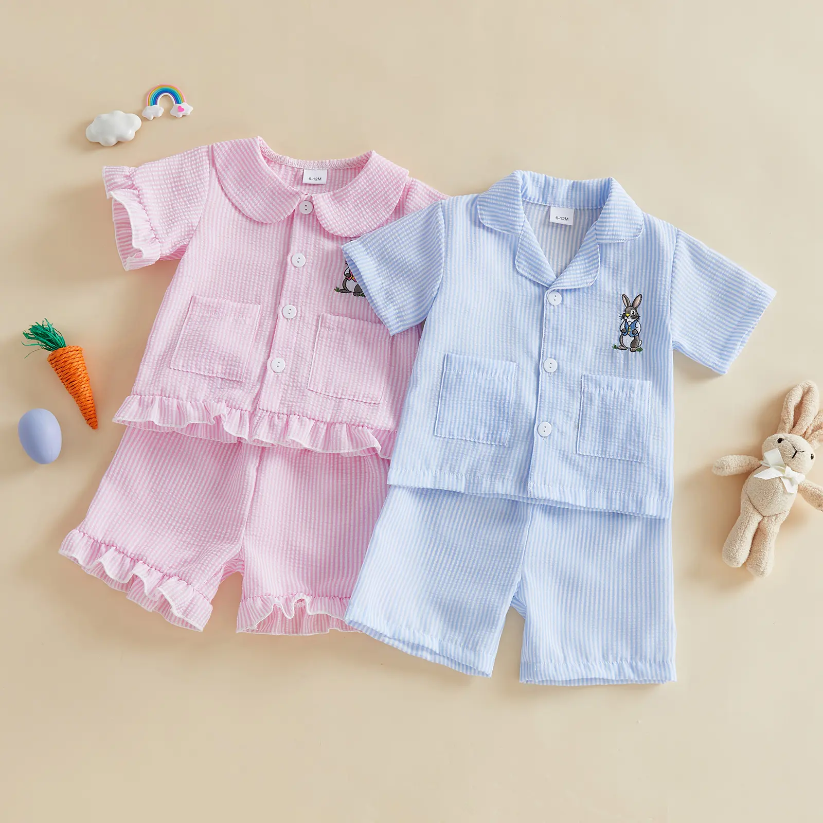 REDWOON Toddler Boy Easter Pajamas Kids Baby Girl Cute Bunny Pjs Set Sleepwear Jammies Siblings Matching Outfits
