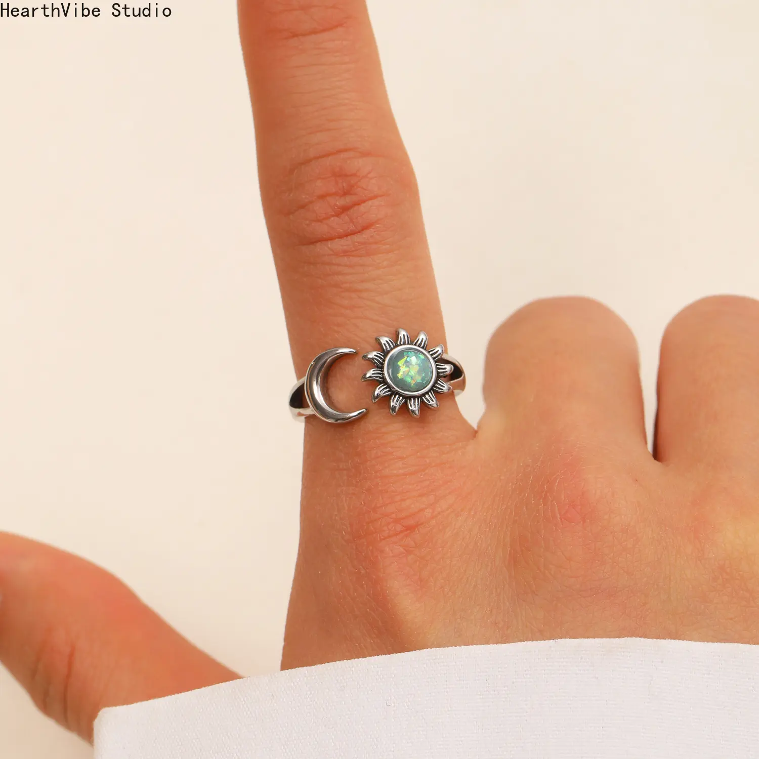 Women's Sun & Moon Open Whimsical Ring - Adjustable, Versatile, Creative Vintage-Style Finger Ring for Sports & Outdoor Accessory Use, Whimsical Rings