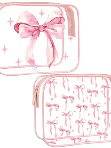 Transparent Bow Makeup Bag Portable Travel Wash Bag Multi-Functional Handbag, Casual Style, All Seasons, Plain Pattern, Travel Cosmetic Bags
