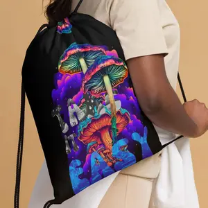 Take it Easy Shroom Bright colors Psychedelic Trippy Modern Hippy Trendy Drawstring bag