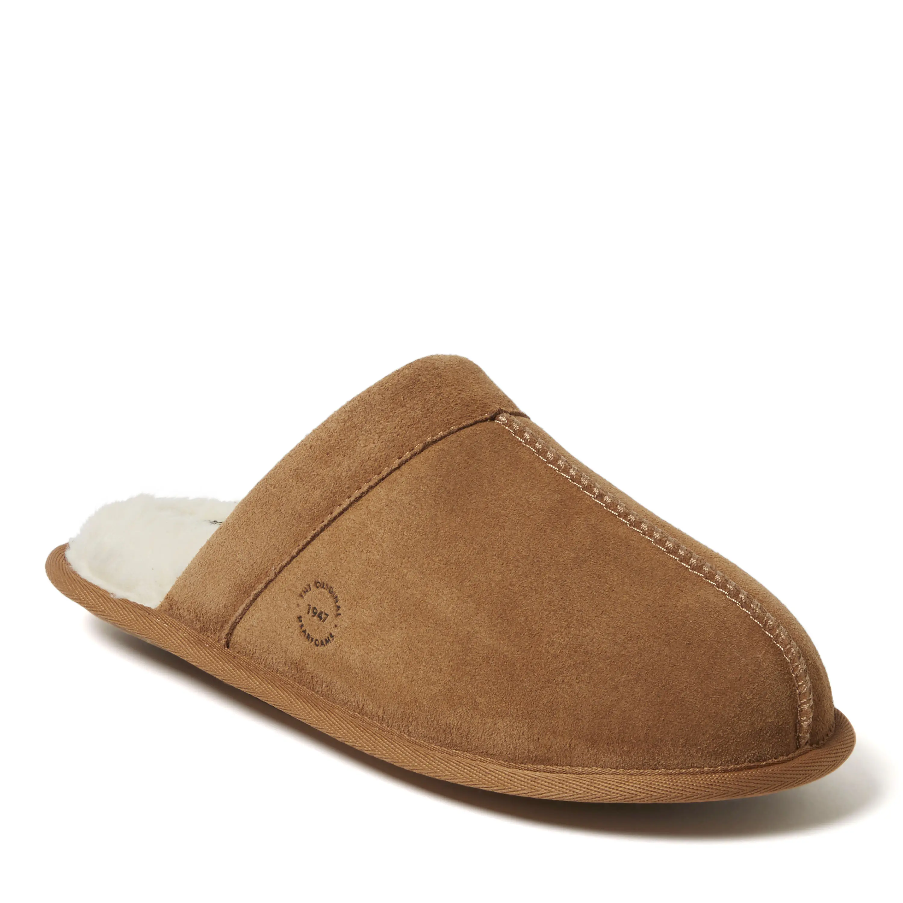 Dearfoams Men's Kirk Scuff Slippers - Genuine Suede, Temperature-Regulating House Shoe, Comfortable Indoor Footwear