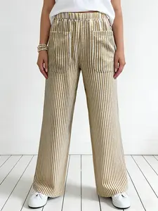 Women's Casual Striped Loose-Fit Long Pants, Comfortable Fashion Daily Wear, Trendy Bottoms for Home & Leisure, All-Season Style