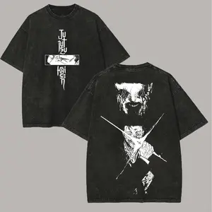 Men's Vintage Jujutsu Kaisen Yuta Okkotsu Printed Round Neck Shortsleeve Washed T-Shirt - Menswear, Casual Distressed Unisex Figure-Flattering Festive Top