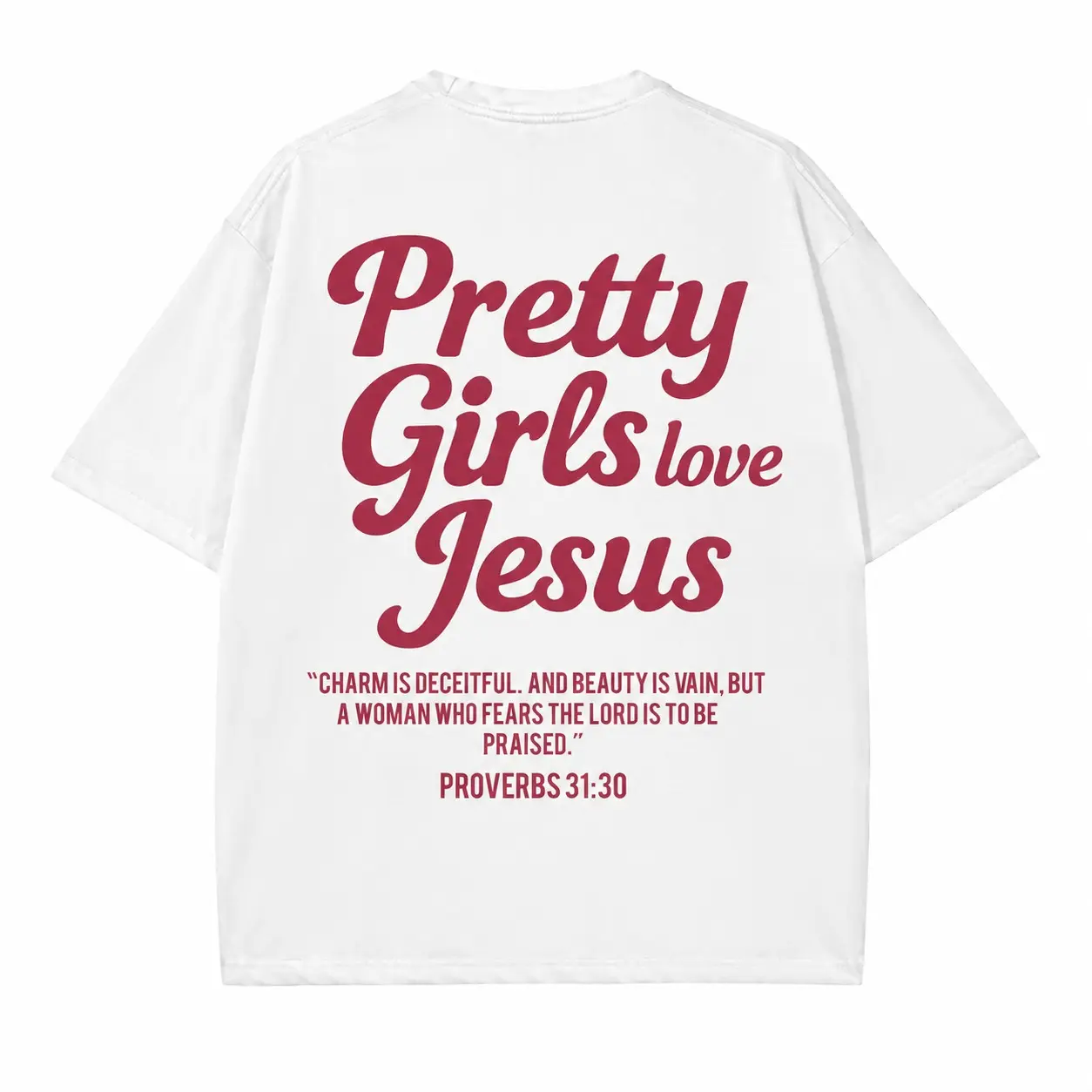 Unisex Oversized Short-Sleeve Crew Neck Cotton T-Shirt, Vintage "Pretty Girls Love Jesus" Graphic Streetwear Top for Church Sunday Worship Casual Outfits, Shortsleeve, Tshirt