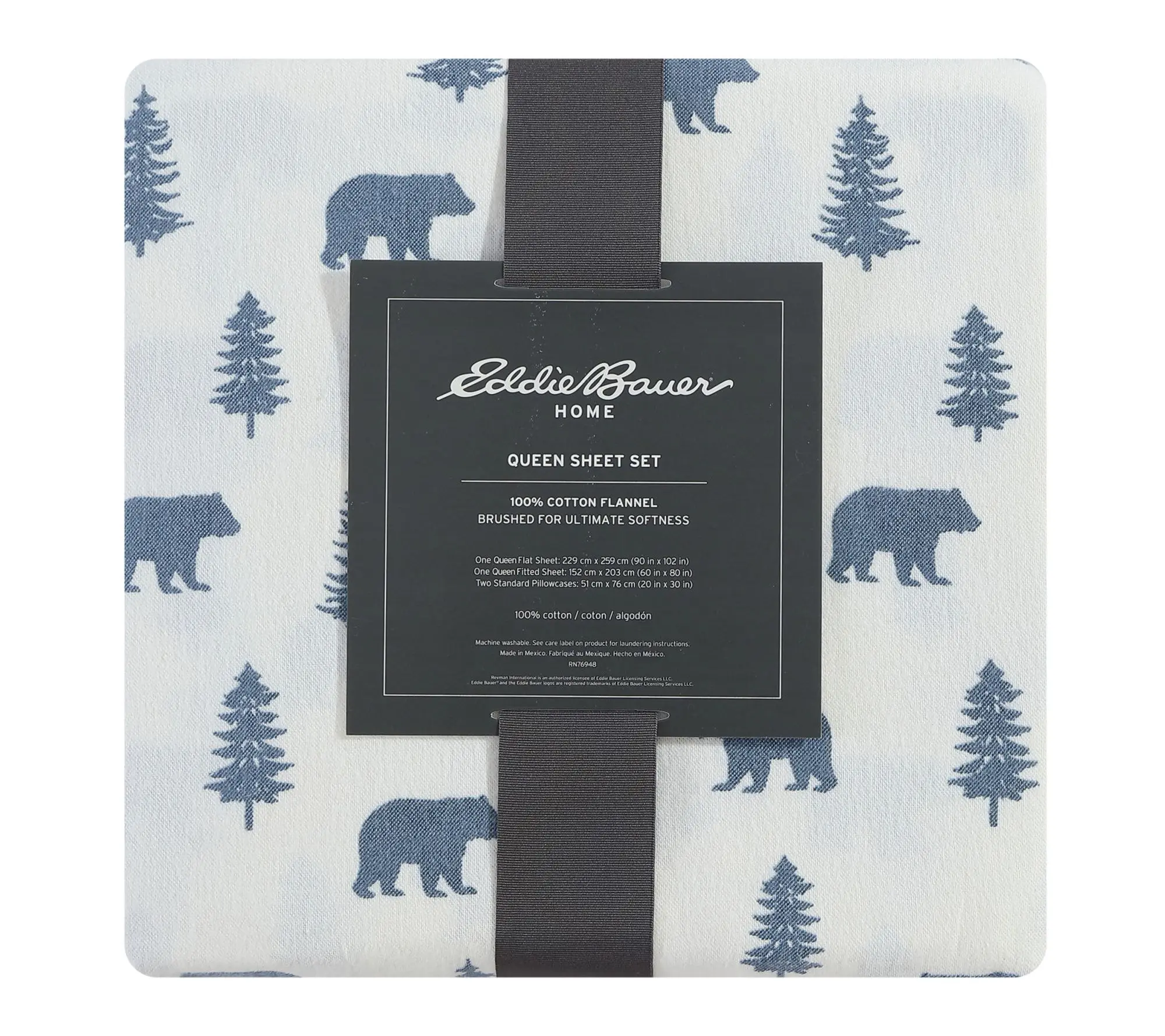 Eddie Bauer Bears And Trees Blue Cotton Queen Sheet Set