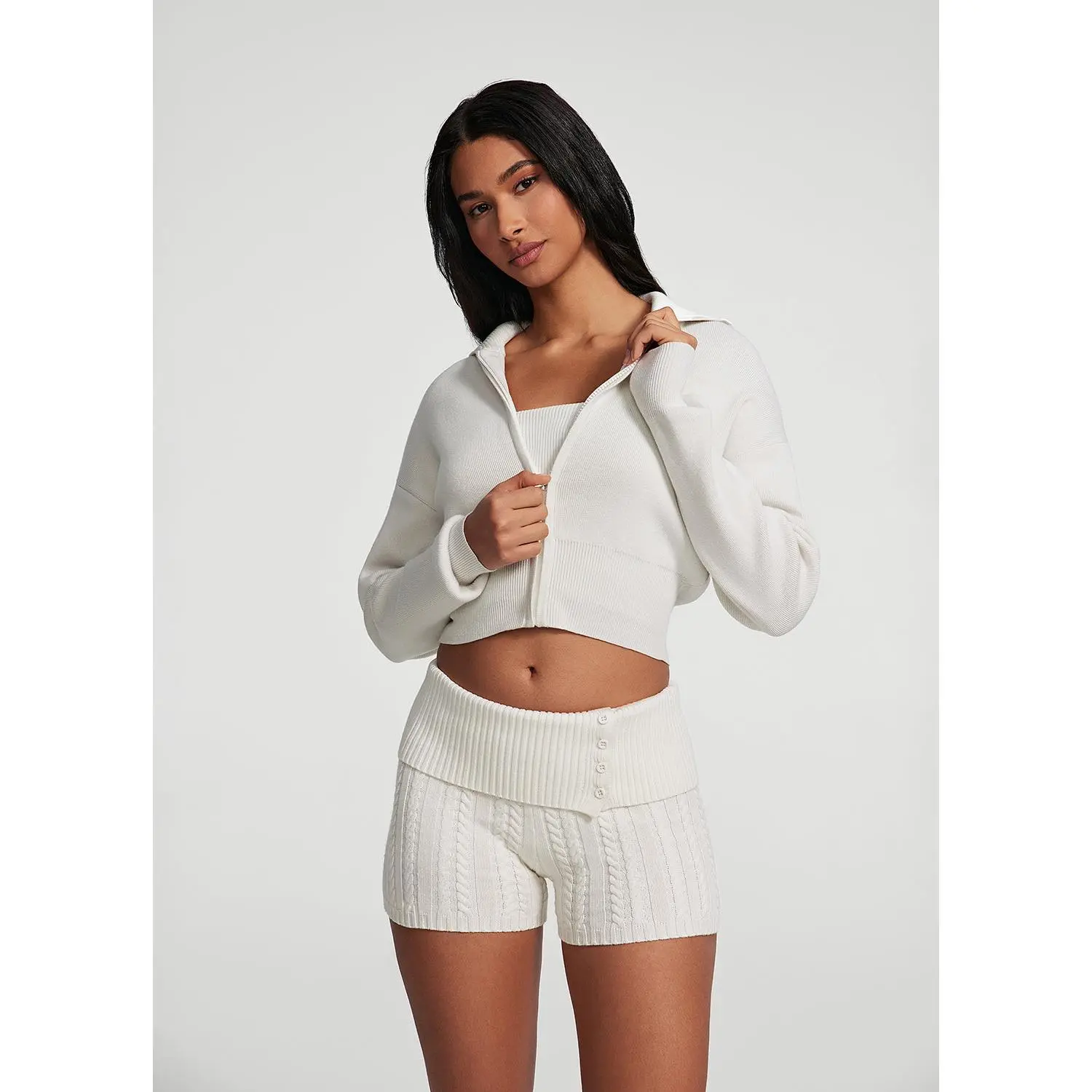 Knit Cropped Zip-Up Jacket