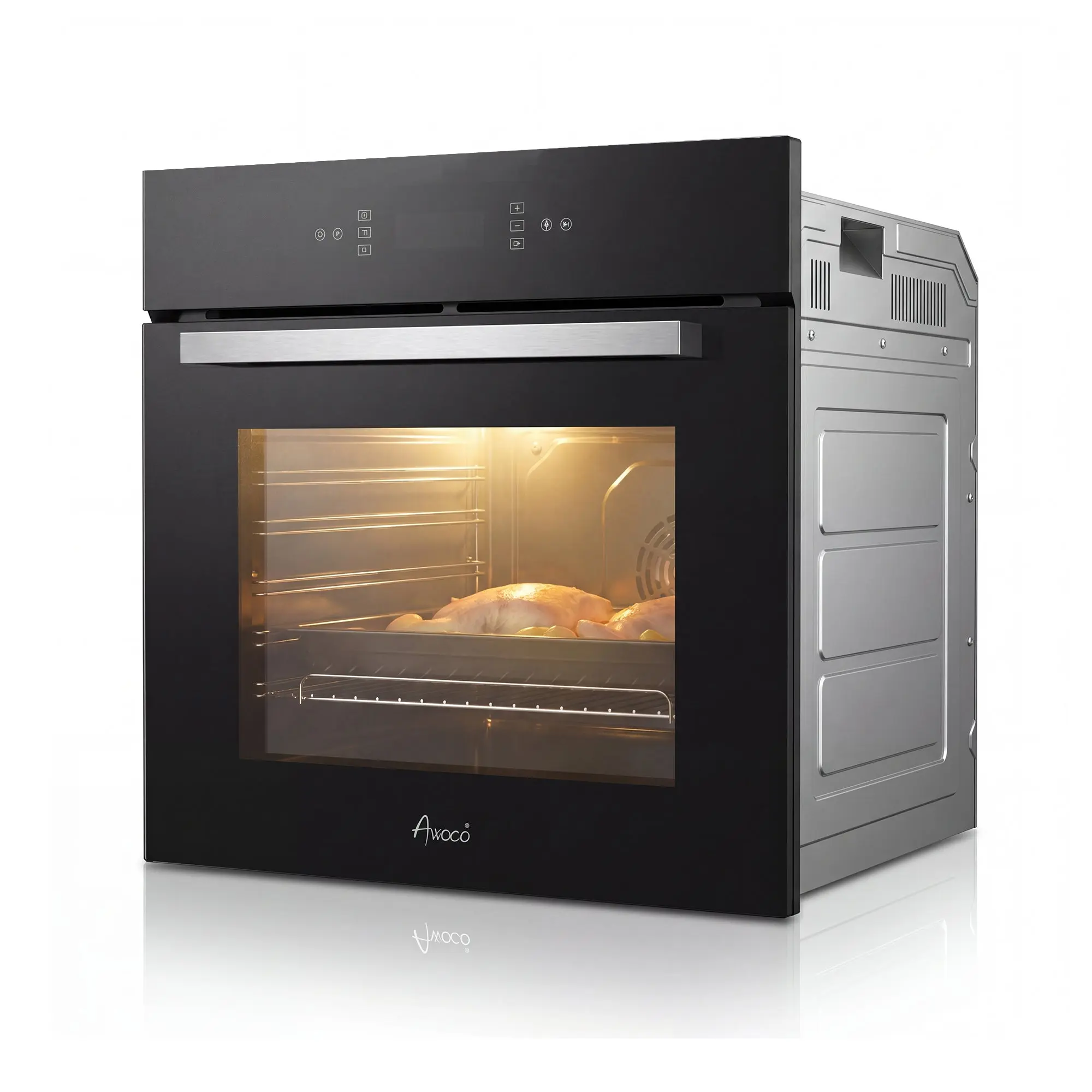 Awoco 24” Built-in Electric Oven, 2.37 Cu ft. Single Wall Oven with 11 Cooking Modes, 360° Rotating Rotisserie, 3440W, Touch Control, LCD Display, Timer, Stainless Steel Wall Oven for Kitchen
