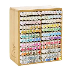 Bamboo Marker Organizer - Eco-Friendly Storage for 100 Markers with 4 Compartments and 20 Slots